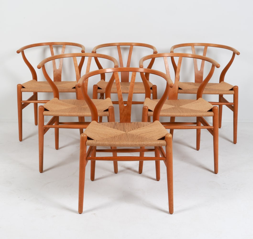 (6) HANS J WEGNER WISHBONE DINING CHAIRS C. 1970'S (1 of 10)