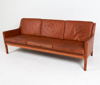 KAI LYNGFELDT LARSEN DANISH LEATHER SOFA C. 1970'S