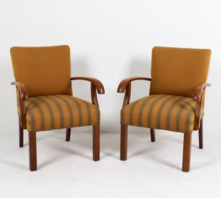 (2) DANISH BEECH & WOOL LOUNGE CHAIRS C. 1960'S