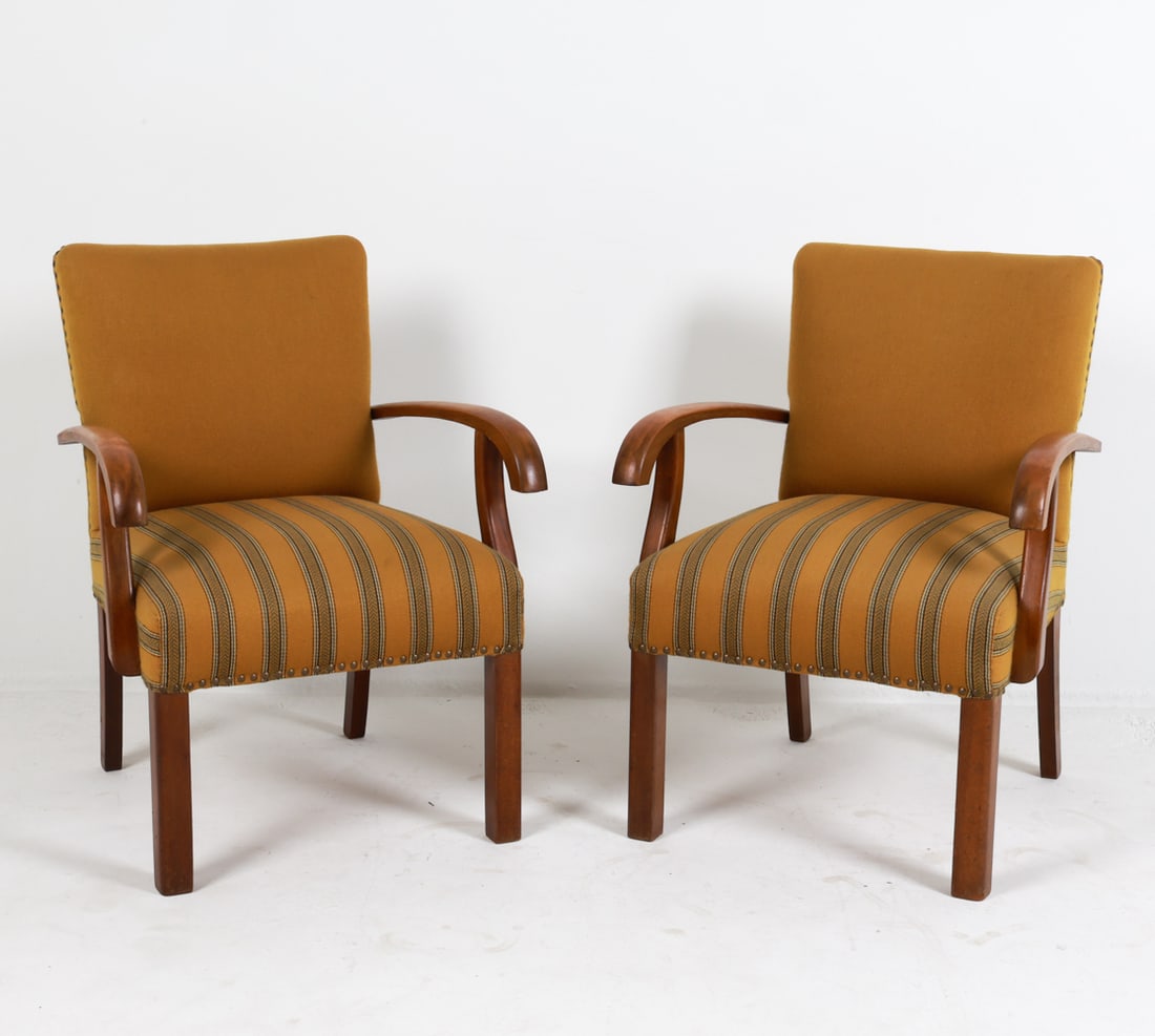 (2) DANISH BEECH & WOOL LOUNGE CHAIRS C. 1960'S (1 of 13)