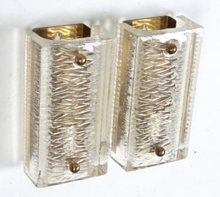 VIKTRA GLASS & BRASS WALL SCONCES C. 1970'S