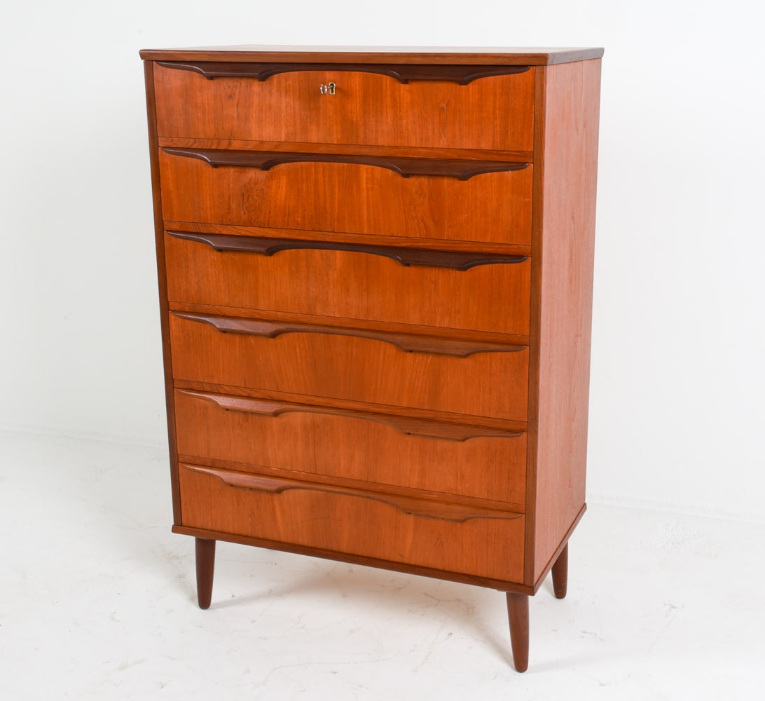 DANISH TEAK TALLBOY CHEST C. 1970'S (1 of 14)