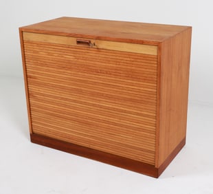 DANISH OAK TAMBOUR CABINET C. 1970'S