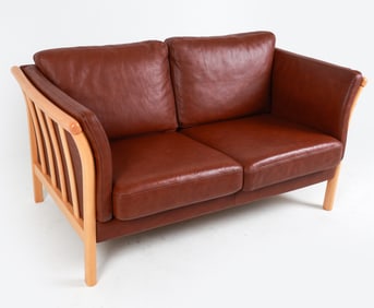 DANISH BEECH & LEATHER SOFA C. 1990'S