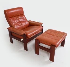 SKIPPERS BEECH & LEATHER RECLINER & OTTOMAN