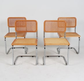 (4) BREUER STYLE DANISH BEECH & CANE CHAIRS C.1970