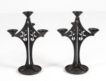 PAIR JUGENDSTIL IRON CANDLE STICKS