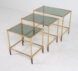 ITALIAN BRASS FAUX BAMBOO NESTING TABLES C.1980'S