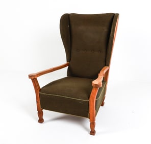 KJAERNULF STYLE OAK WINGBACK LOUNGE CHAIR 1960'S
