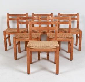 DANISH PINE & RUSH SEAT DINING CHAIRS C. 1970'S