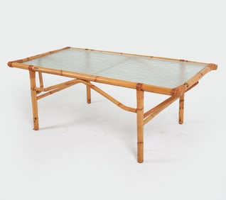 DANISH BAMBOO & RATTAN COFFEE TABLE C. 1960'S