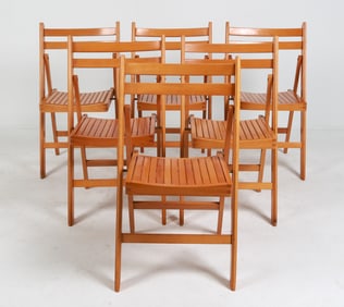 (6) DANISH BEECH FOLDING CHAIRS C. 1970'S