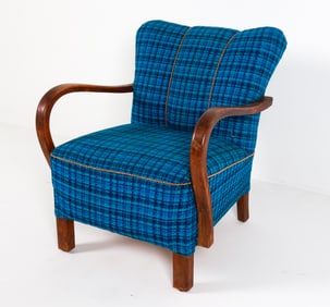 FRITZ HANSEN STYLE DANISH OAK LOUNGE CHAIR 1950'S