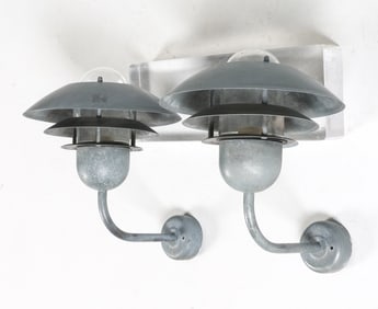 (2) NORDLUX GALVANIZED STEEL WALL SCONCES C. 1970S