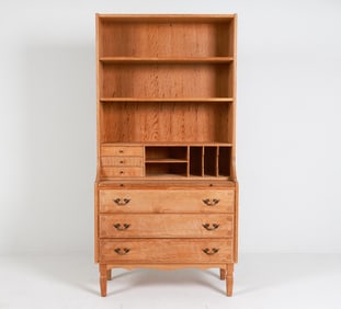 KJAERNULF STYLE DANISH OAK SECRETARY BOOKCASE