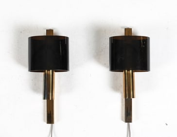 PAIR OF HASSEL & TEUDT BRASS & LUCITE WALL SCONCES