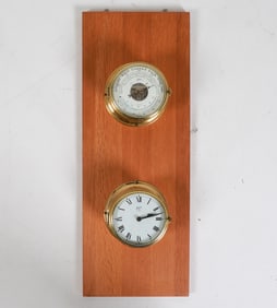 SCHATZ BRASS SHIPS CLOCK & BAROMETER C. 1970'S