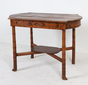 ANTIQUE CHINOISERIE FAUX BOIS CARVED OAK TABLE