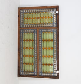 LARGE ANTIQUE STAINED LEADED GLASS WINDOW