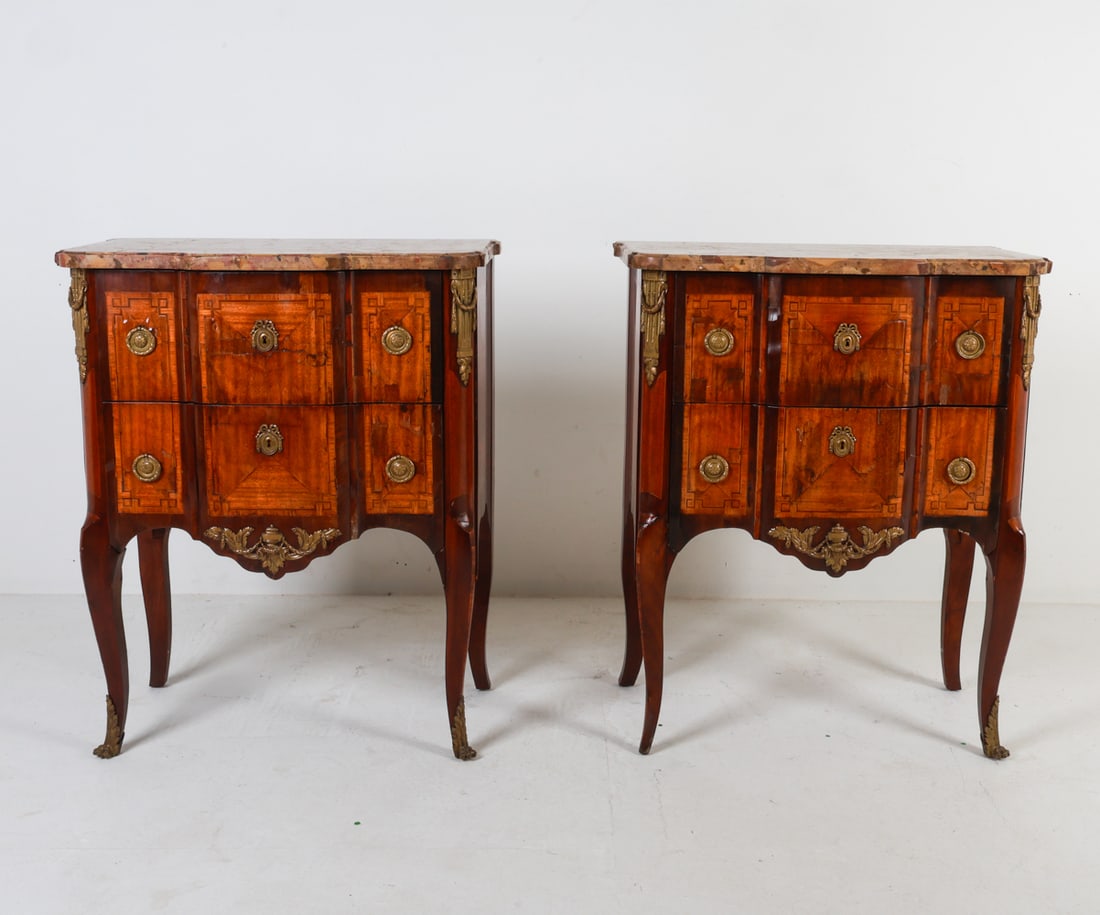 PAIR OF LOUIS XVI STYLE MARBLE TOP PETITE COMMODES (1 of 20)