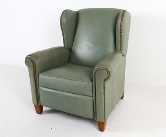 ETHAN ALLEN LEATHER WING BACK LOUNGE CHAIR
