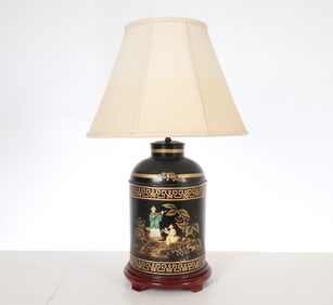 ASIAN STYLE CHINOISERIE TEA TIN LAMP