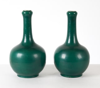 PAIR OF CHINESE GREEN PORCELAIN VASES