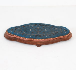ANTIQUE MAHOGANY BEADED FOOTSTOOL C. 19TH C.