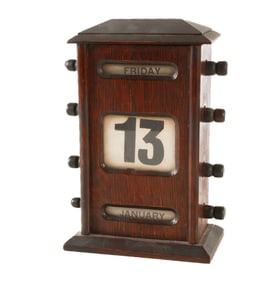 ANTIQUE ENGLISH OAK PERPETUAL DESK CALENDAR