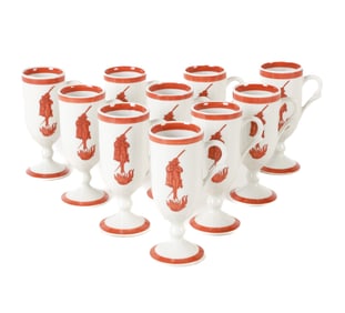 LOUBAT PORCELAIN FLAMING DEVIL DEMITASSE CUPS