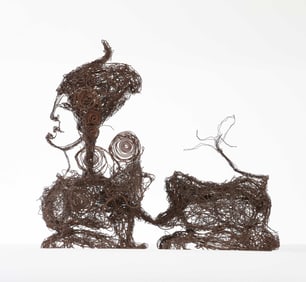MID-CENTURY IRON WIRE SPHYNX SCULPTURE