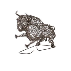 MID-CENTURY IRON WIRE BULL SCULPTURE