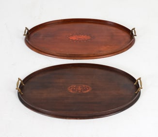 PAIR OF EDWARDIAN STYLE MAHOGANY INLAID TRAYS