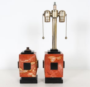 PAIR ART DECO ONYX MARBLE TABLE LAMP BASES