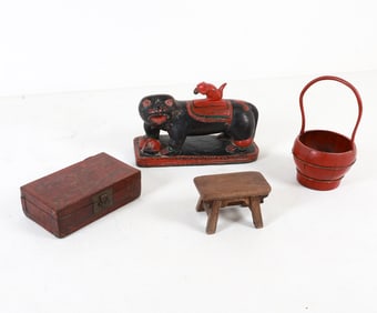 LACQUERED WOOD DECORATIVE GROUPING