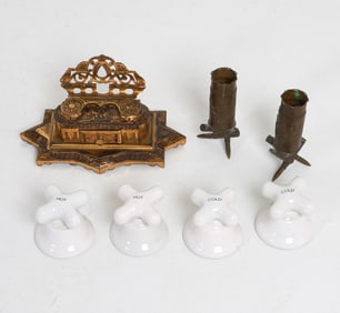 DECORATIVE BRASS AND CERAMIC GROUPING