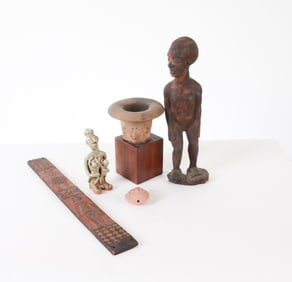 CERAMIC & CARVED WOOD DECORATIVE GROUPING