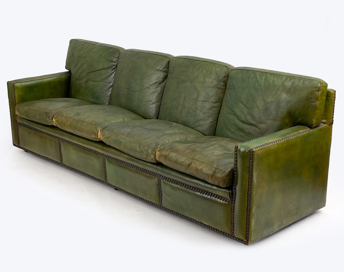 SCANDINAVIAN MID-CENTURY GREEN LEATHER SOFA 1960'S (1 of 9)
