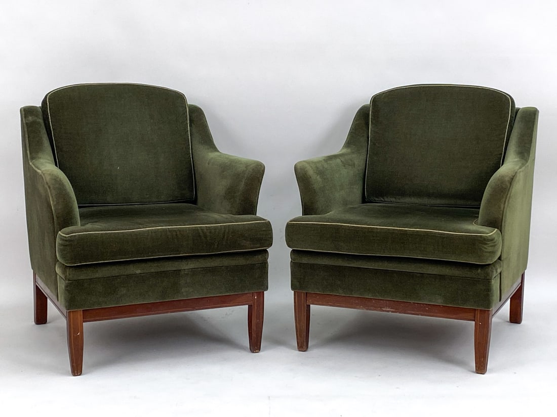 PAIR SCANDINAVIAN VELOUR EASY CHAIRS C. 1960'S (1 of 14)