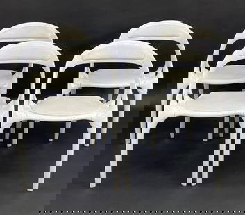 (4) ROSS LOVEGROVE FOR BERNHARDT "GO" CHAIRS: Set of 4 armchairs with white aluminum frames and upholstered seats and backrests. Designed by Ross Lovegrove for Bernhardt. Model "Go". Labels on underside. Dimensions: H 30.5" x W 23" x D 23" x SH 1