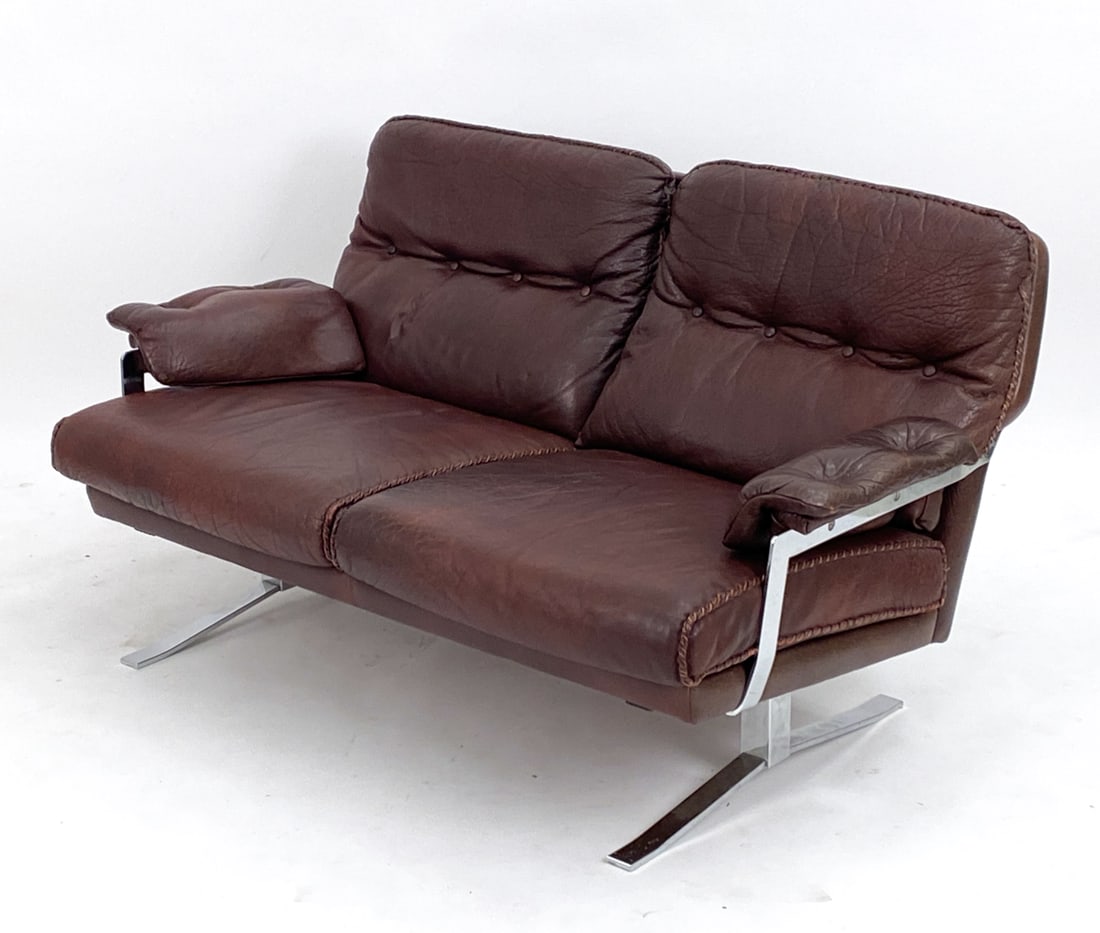 ARNE NORELL CHROME & LEATHER SOFA C. 1970'S (1 of 9)