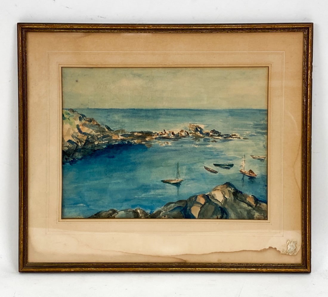 EARLY 20TH C. SEASCAPE HARBOR WATERCOLOR (1 of 4)
