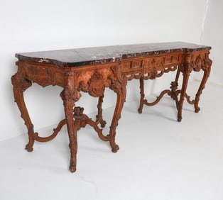NEOCLASSICAL STYLE CARVED OAK & MARBLE CONSOLE
