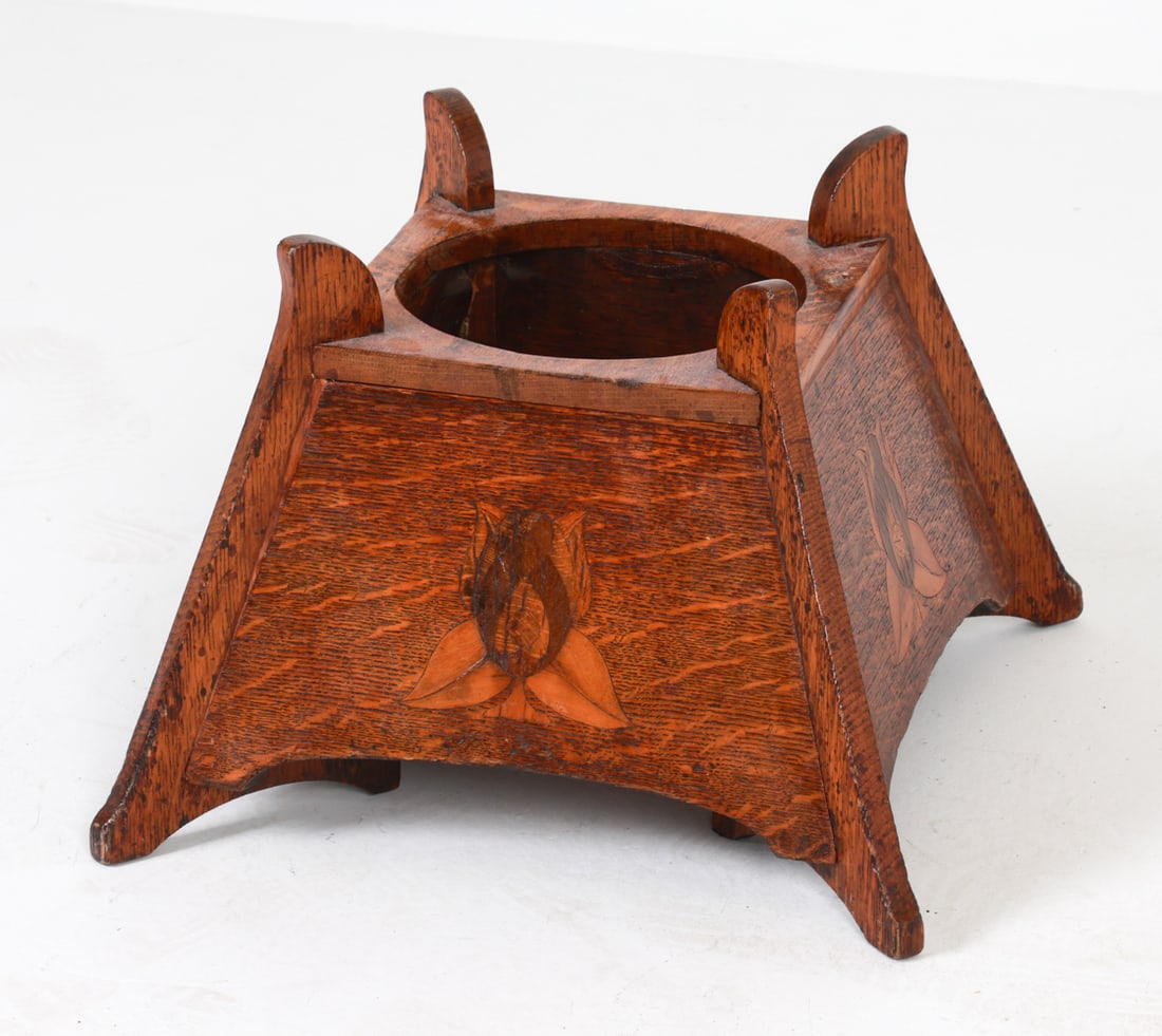 ARTS & CRAFTS INLAID OAK PLANTER STAND (1 of 14)