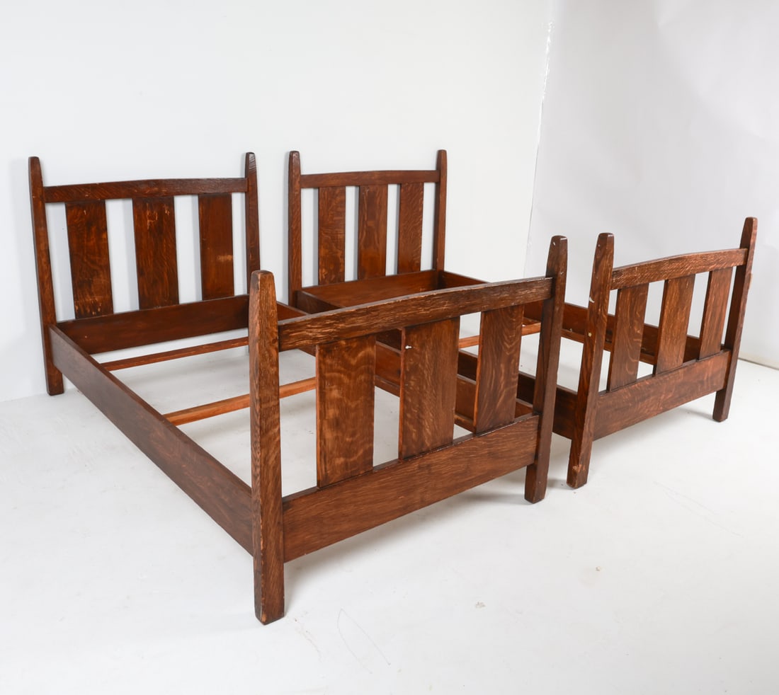 PAIR OF MISSION OAK TWIN BEDS (1 of 13)
