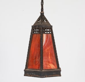 GOTHIC STYLE IRON & GLASS PENDANT LIGHT