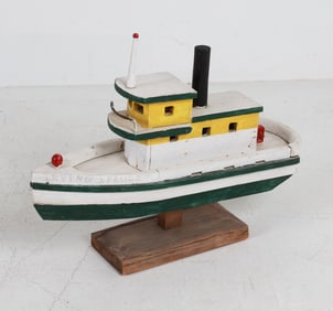 FOLK PAINTED WOODEN BOAT MODEL