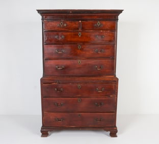18TH C. ENGLISH MAHOGANY TALL CHEST ON CHEST