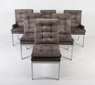 MILO BAUGHMAN STYLE CHROME & SUEDE DINING CHAIRS