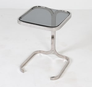 CHROME & SMOKE GLASS SIDE TABLE